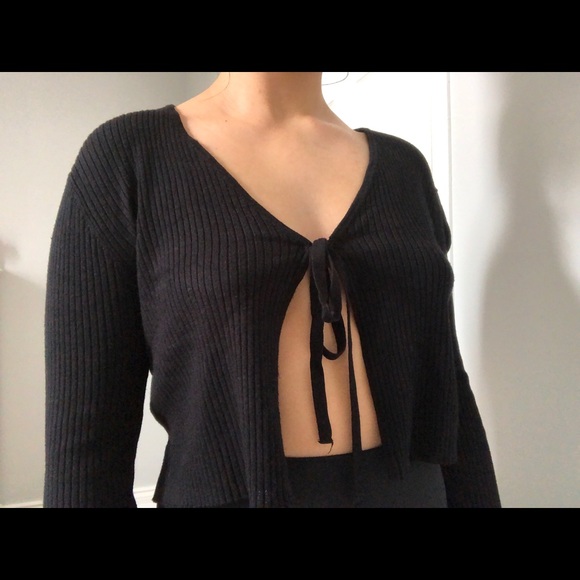 Black Rib Front Tie Top - Picture 1 of 5